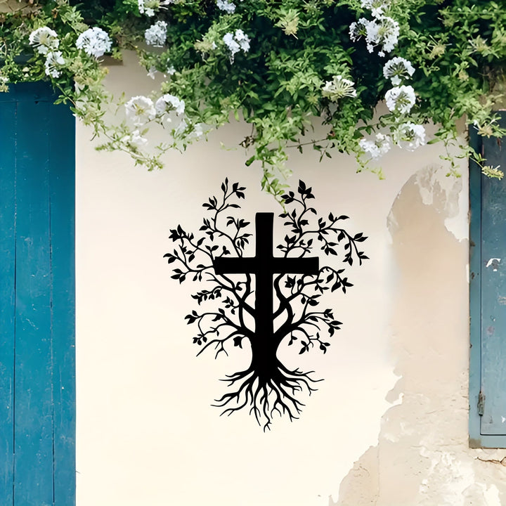 Christianartworkshop Décoration murale en métal « Croix et arbre pour la vie spirituelle », rappel quotidien de la foi - image 1