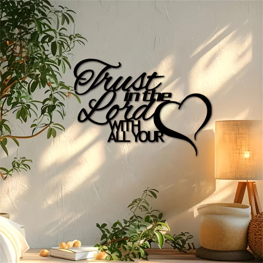 Christianartworkshop Décoration murale en métal « Cœur de confiance en Dieu » : une assurance fidèle pour un foyer spirituel - Noir - 15,75''*11,10''/40*28,2 cm - image 0