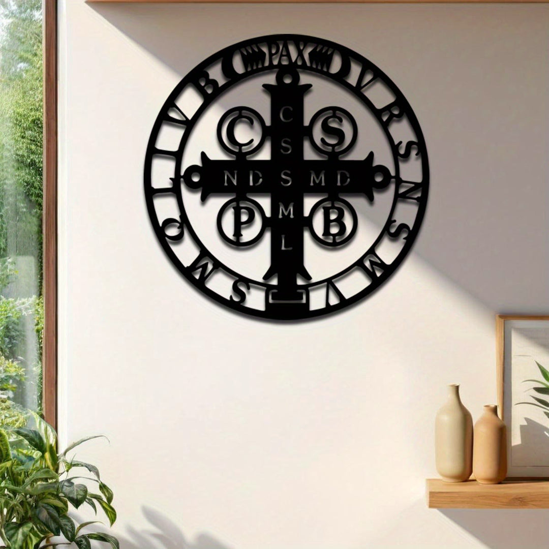 Christianartworkshop Croix de Saint Benoît artistique en métal : Décoration murale élégante et religieuse pour votre maison - Noir - 11,81 po * 11,81 po / 30 * 30 cm - image 0