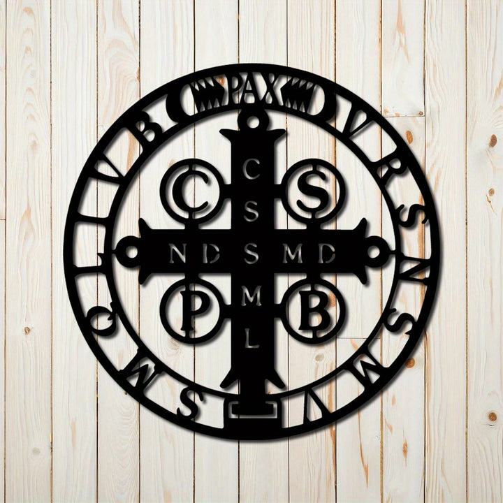 Christianartworkshop Croix de Saint Benoît artistique en métal : Décoration murale élégante et religieuse pour votre maison - image 6
