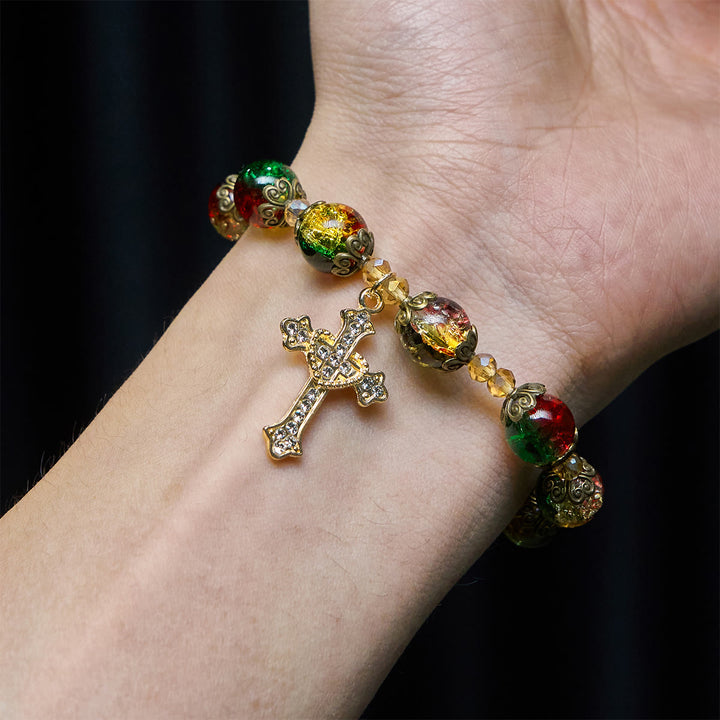 Christianartworkshop Cadeau de Noël : Bracelet de perles de verre rouge-vert-or « Gloire de Noël » : Une foi qui brille - image 1