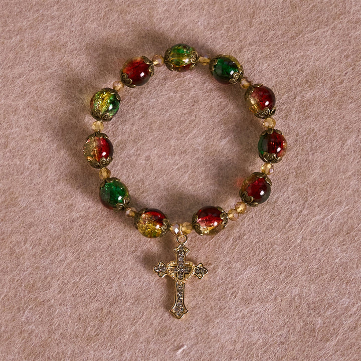 Christianartworkshop Cadeau de Noël : Bracelet de perles de verre rouge-vert-or « Gloire de Noël » : Une foi qui brille - image 5
