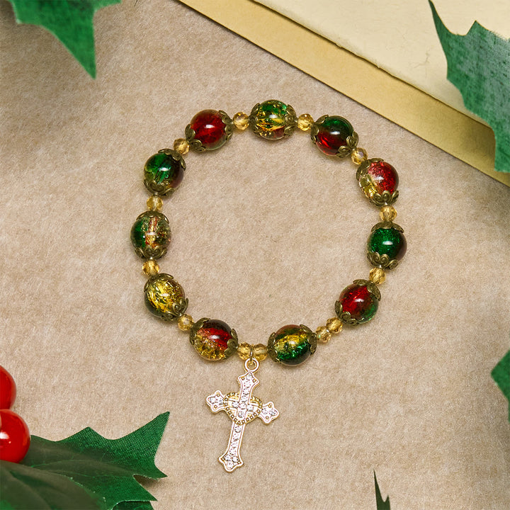 Christianartworkshop Cadeau de Noël : Bracelet de perles de verre rouge-vert-or « Gloire de Noël » : Une foi qui brille - image 3