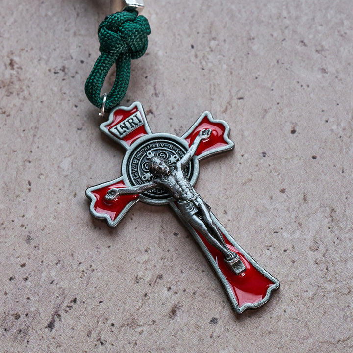 Christianartworkshop Chapelet de Noël en perles ambrées et paracorde verte avec médaille de la Sainte Famille - image 10