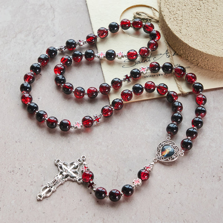 Christianartworkshop Chapelet de la Miséricorde Divine en perles de verre noires et rouges symbolisant la Passion du Christ - Miséricorde divine et crucifix - image 0