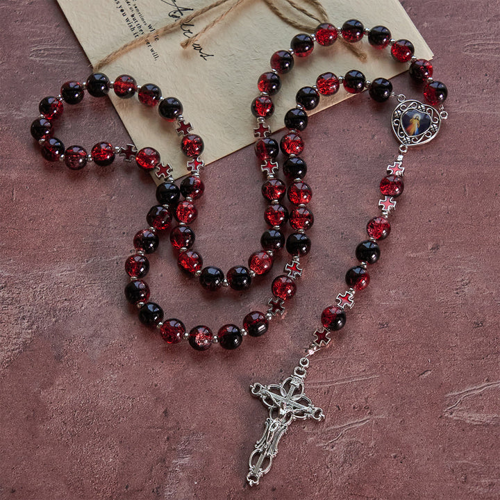 Christianartworkshop Chapelet de la Miséricorde Divine en perles de verre noires et rouges symbolisant la Passion du Christ - image 5