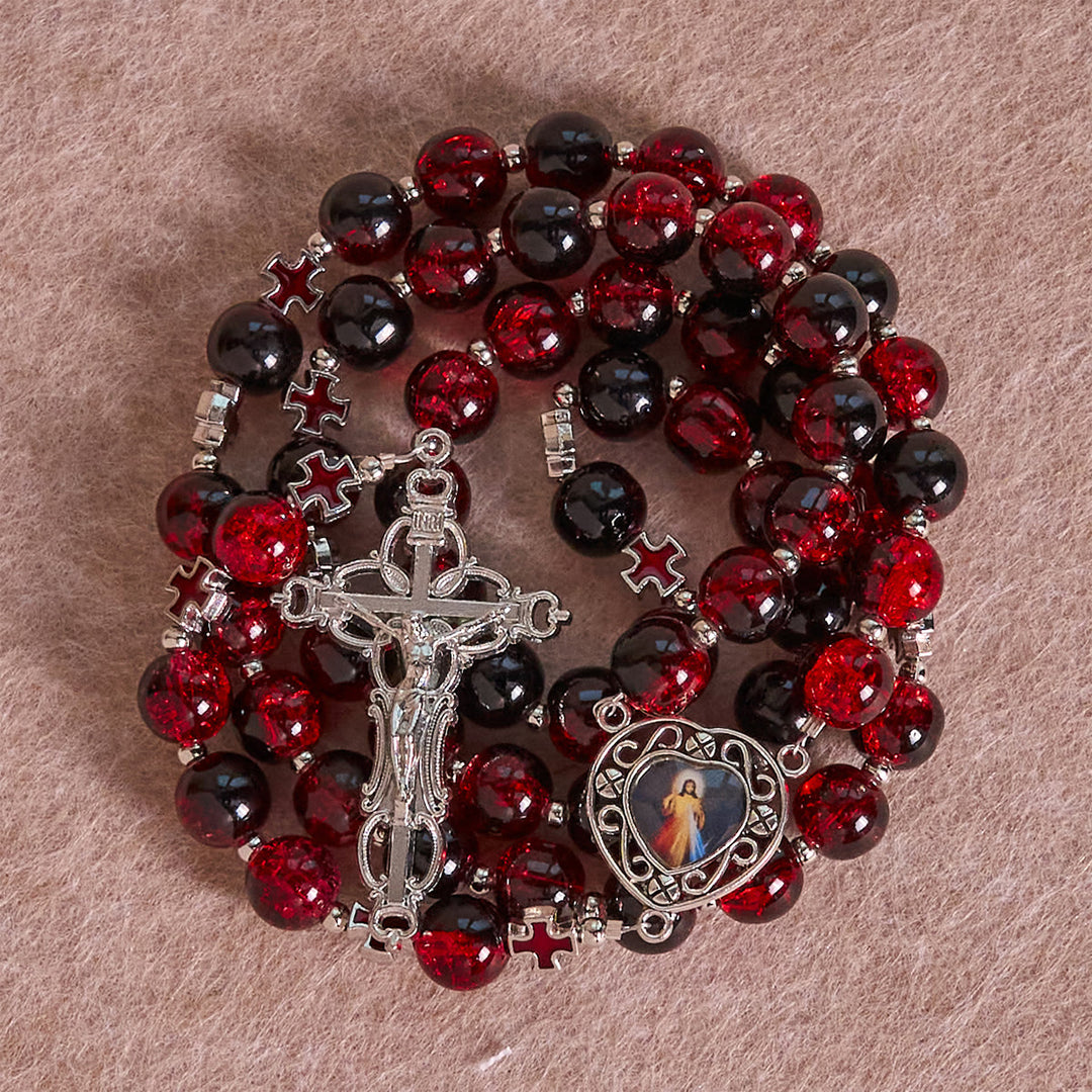Christianartworkshop Chapelet de la Miséricorde Divine en perles de verre noires et rouges symbolisant la Passion du Christ - image 3