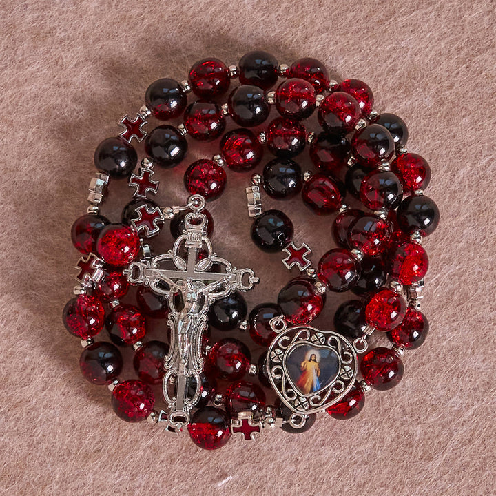 Christianartworkshop Chapelet de la Miséricorde Divine en perles de verre noires et rouges symbolisant la Passion du Christ - image 3