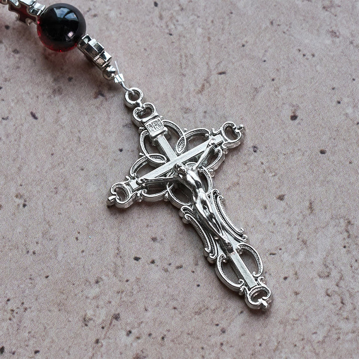 Christianartworkshop Chapelet de la Miséricorde Divine en perles de verre noires et rouges symbolisant la Passion du Christ - image 7