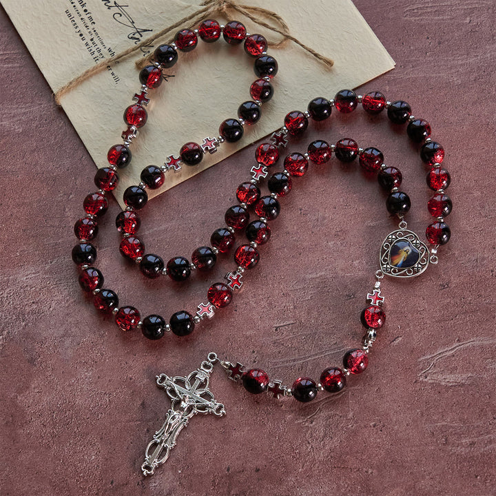 Christianartworkshop Chapelet de la Miséricorde Divine en perles de verre noires et rouges symbolisant la Passion du Christ - image 4