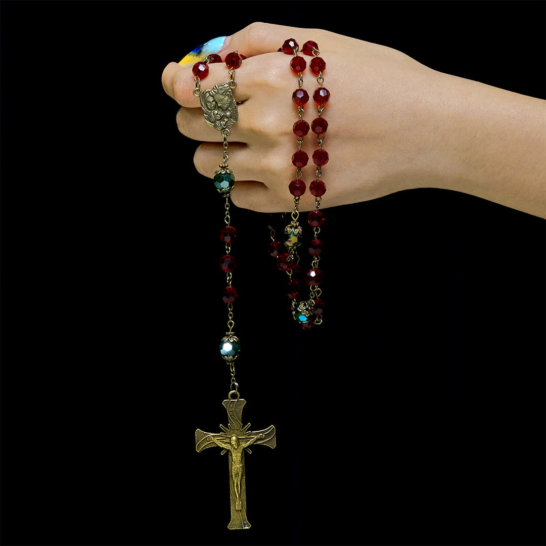 Christianartworkshop Chapelet de la Nativité, perles rouges et vertes : Inspiré par la Sainte Famille - image 1