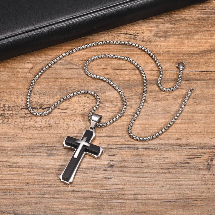 Christianartworkshop Collier pendentif croix gardienne à 4 couleurs : Foi et protection au quotidien - Noir - image 0
