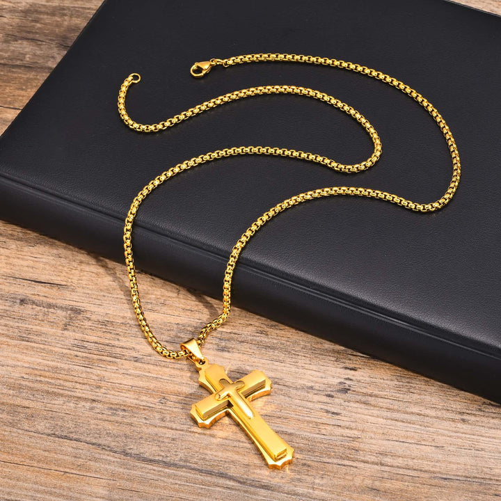 Christianartworkshop Collier pendentif croix gardienne à 4 couleurs : Foi et protection au quotidien - Doré - image 5
