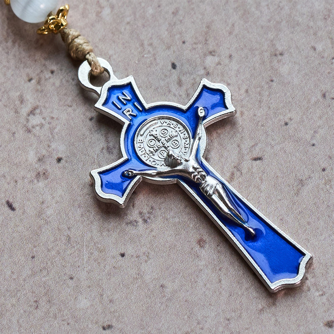 Christianartworkshop Cœur Immaculé de Marie et crucifix en pierre bleue ronde de 8 mm, cordon en nylon, chapelet - image 5