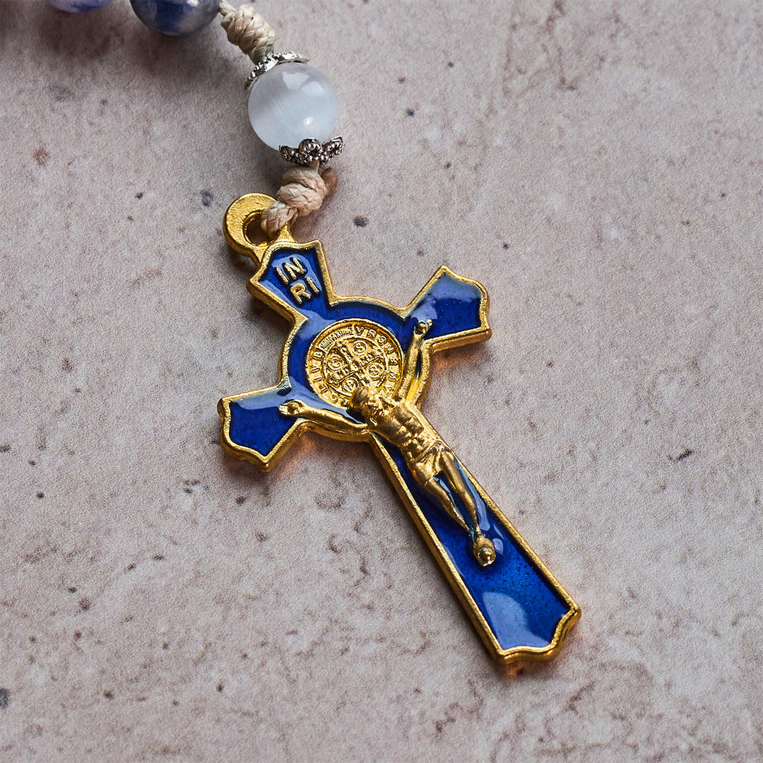 Christianartworkshop Cœur Immaculé de Marie et crucifix en pierre bleue ronde de 8 mm, cordon en nylon, chapelet - image 12