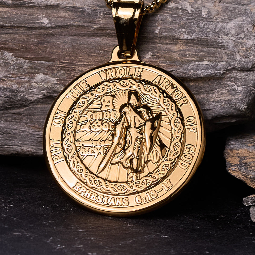 Christianartworkshop Collier pendentif Armure de Dieu : Protection spirituelle et dévotion intemporelle - Doré - image 3