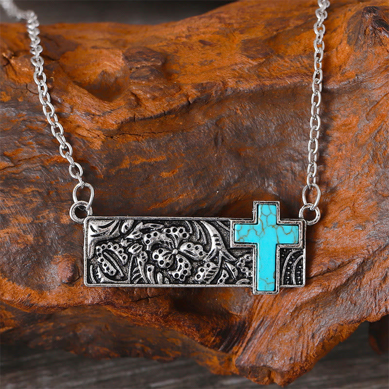 Christianartworkshop Collier pendentif croix turquoise : Foi occidentale et dévotion artistique - image 1