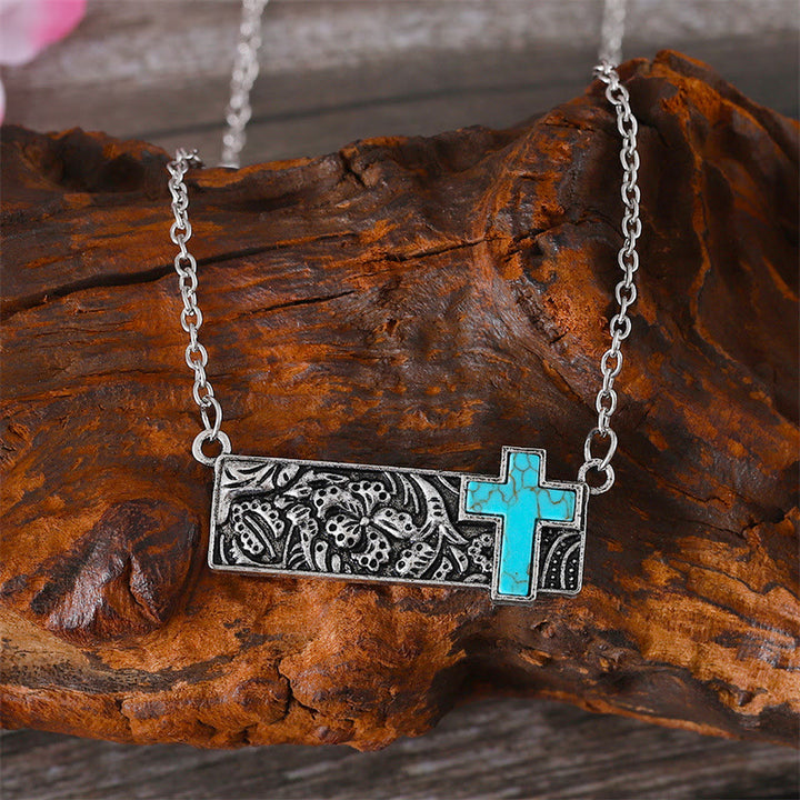 Christianartworkshop Collier pendentif croix turquoise : Foi occidentale et dévotion artistique - Croix turquoise - image 0