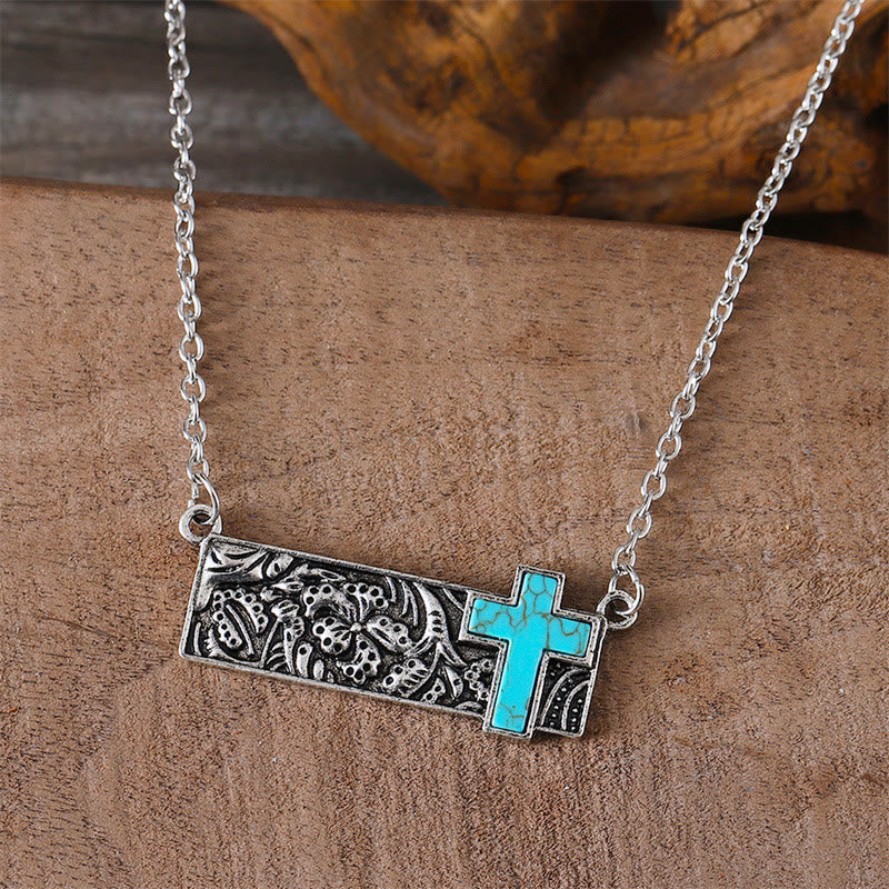 Christianartworkshop Collier pendentif croix turquoise : Foi occidentale et dévotion artistique - image 2
