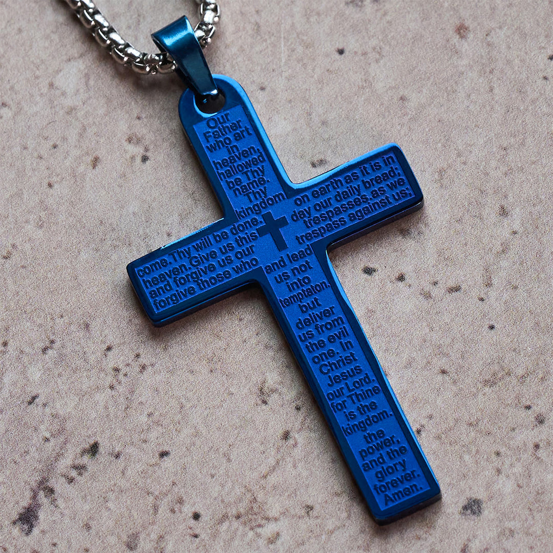 Christianartworkshop Collier pendentif croix en acier inoxydable avec la prière du Seigneur - image 6