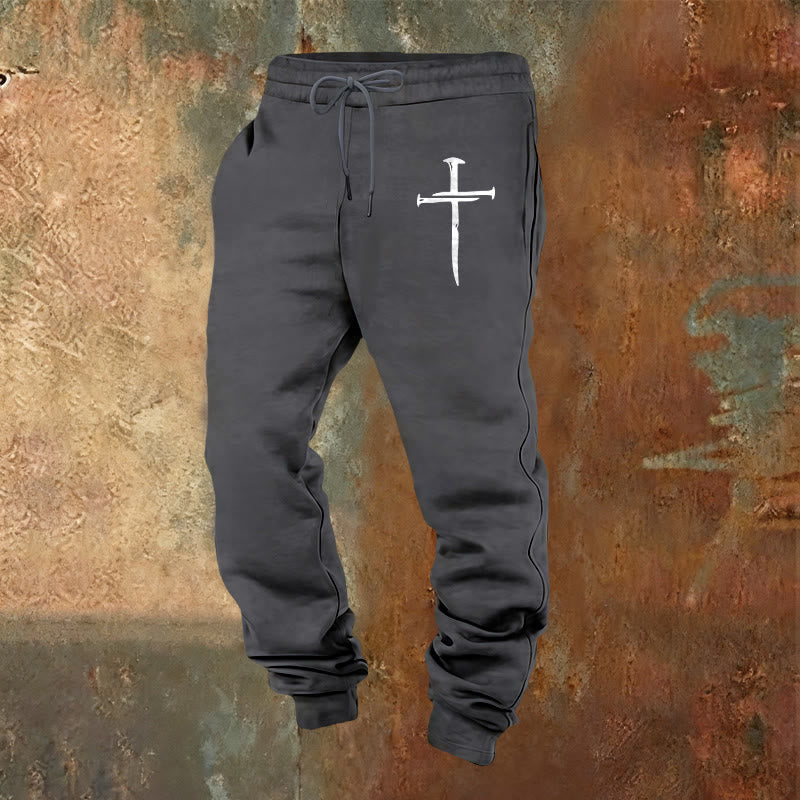 Pantalon de survêtement Croix Épée de Christianartworkshop : Une foi élégante pour tous les moments du quotidien - Gris chaud - 2XL - image 0