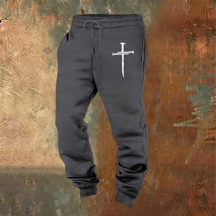 Pantalon de survêtement Croix Épée de Christianartworkshop : Une foi élégante pour tous les moments du quotidien - Gris chaud - 2XL - image 0