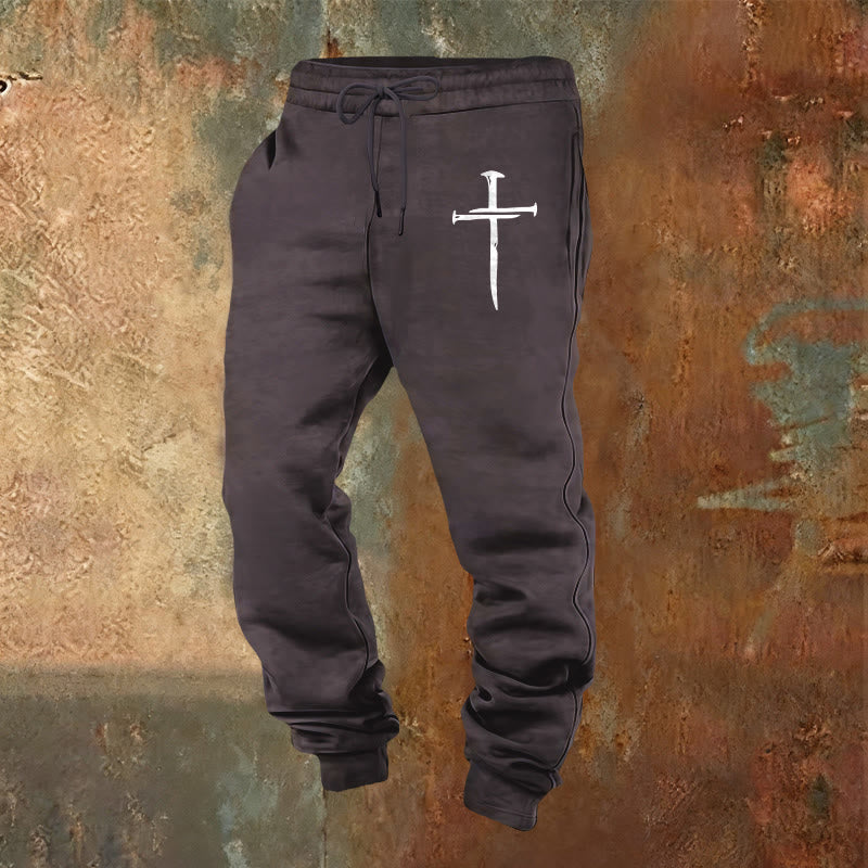 Pantalon de survêtement Croix Épée de Christianartworkshop : Une foi élégante pour tous les moments du quotidien - Gris foncé - 2XL - image 16
