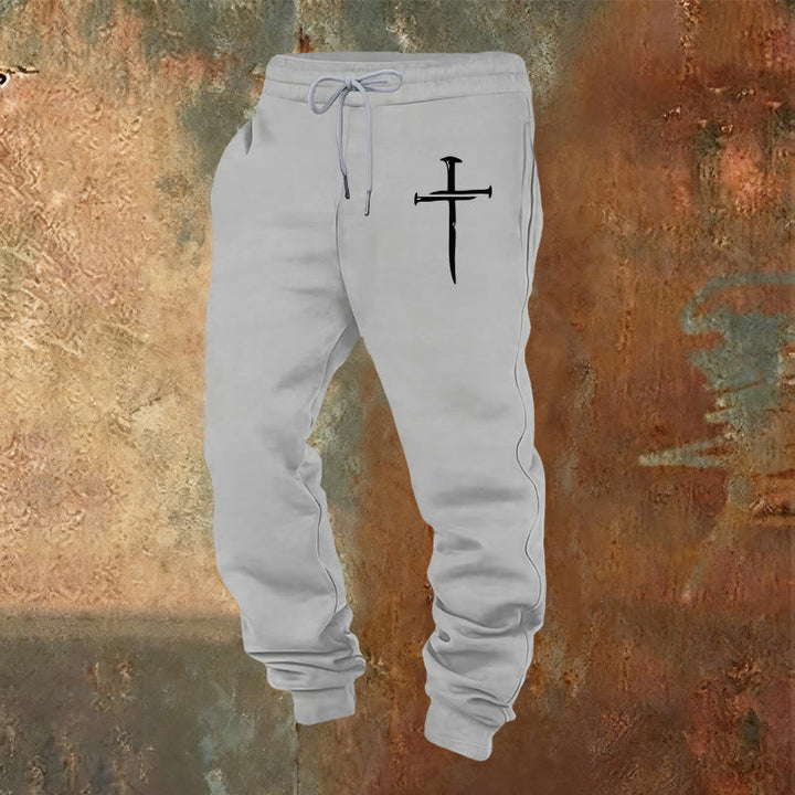 Pantalon de survêtement Croix Épée de Christianartworkshop : Une foi élégante pour tous les moments du quotidien - Gris clair - 2XL - image 12