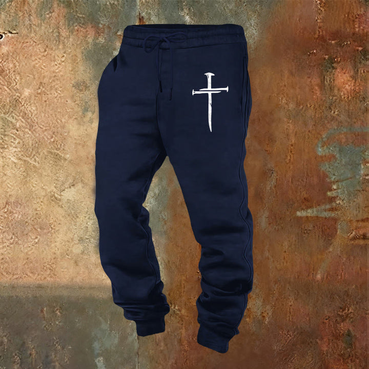 Pantalon de survêtement Croix Épée de Christianartworkshop : Une foi élégante pour tous les moments du quotidien - Bleu marine - 2XL - image 4