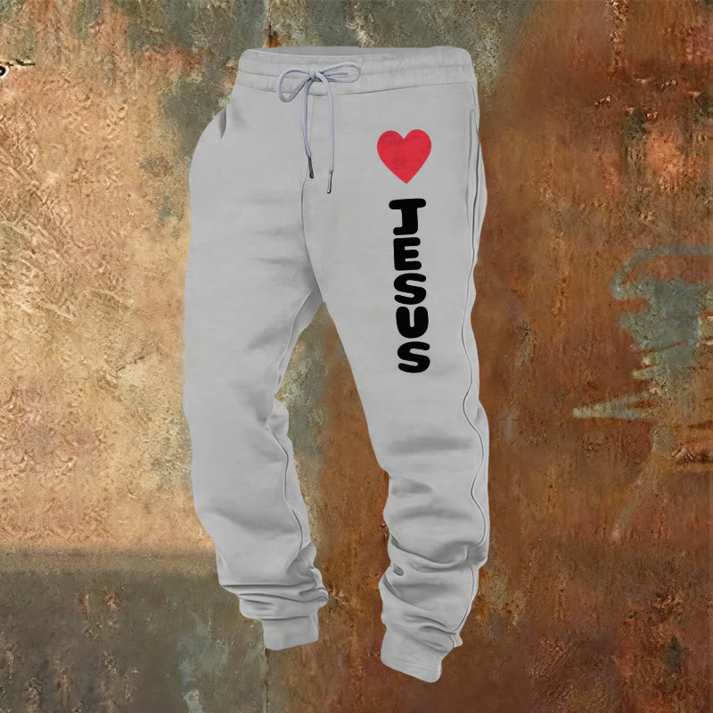 Pantalon de survêtement Christianartworkshop Heart for Jesus : à porter au quotidien avec une affection fidèle - Gris clair - 2XL - image 0