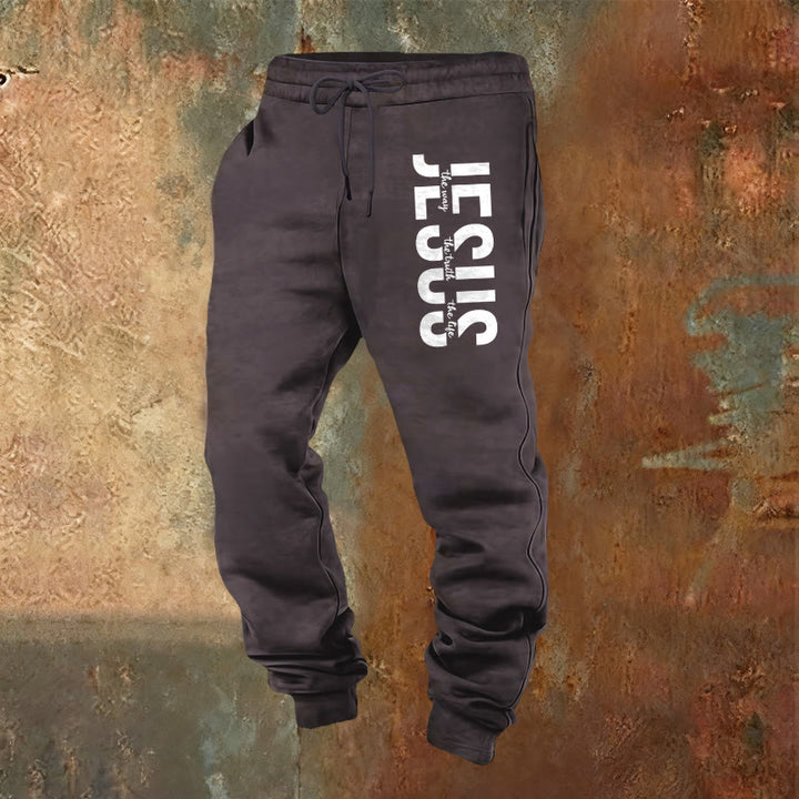 Pantalon de survêtement superposé à l'effigie de Jésus, créé par Christianartworkshop : un vêtement du quotidien porteur de spiritualité. - Gris foncé - 2XL - image 0