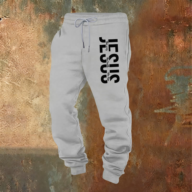 Pantalon de survêtement superposé à l'effigie de Jésus, créé par Christianartworkshop : un vêtement du quotidien porteur de spiritualité. - Gris clair - 2XL - image 8