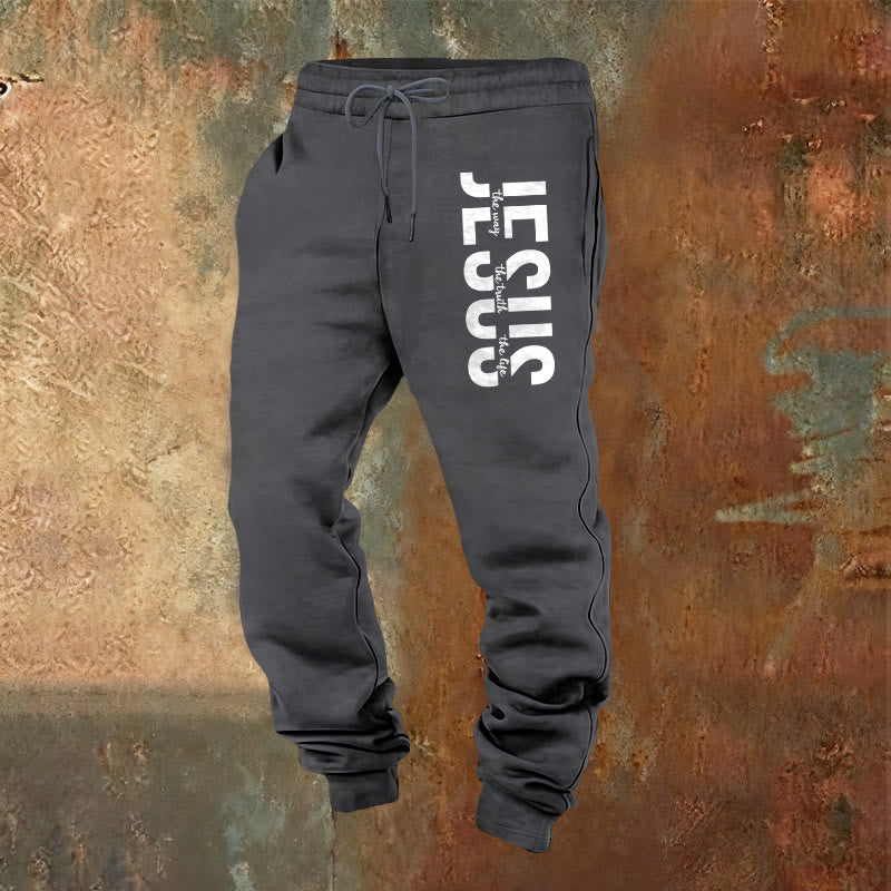Pantalon de survêtement superposé à l'effigie de Jésus, créé par Christianartworkshop : un vêtement du quotidien porteur de spiritualité. - Gris chaud - 2XL - image 20
