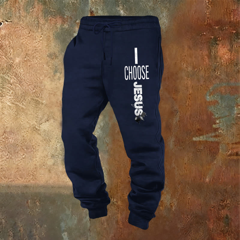 Atelier d'art chrétien - Pantalon de survêtement « Je choisis Jésus » : À porter au quotidien avec un engagement fidèle - Bleu marine - 2XL - image 0