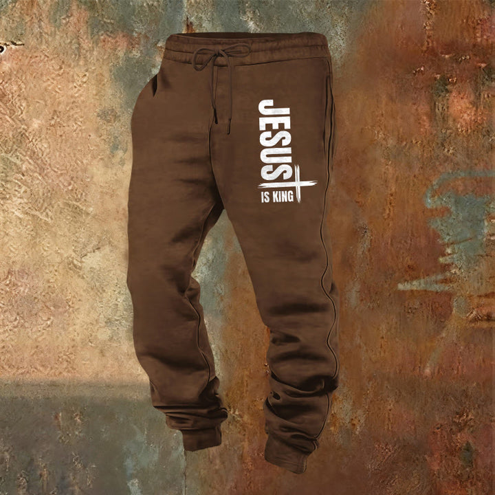 Pantalon de survêtement Christianartworkshop « Jésus est roi » : À porter au quotidien avec une foi royale - Brun - 2XL - image 8
