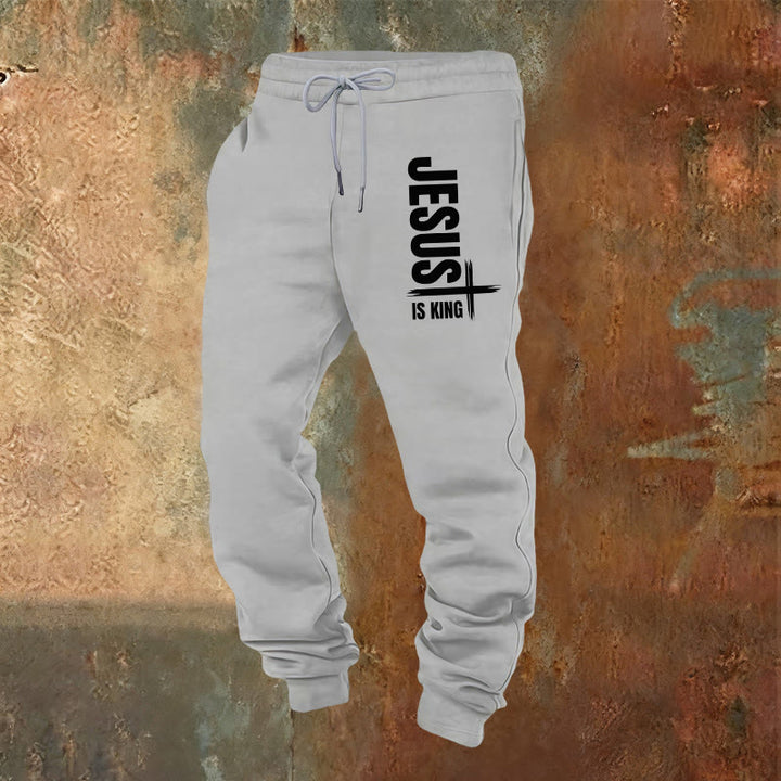 Pantalon de survêtement Christianartworkshop « Jésus est roi » : À porter au quotidien avec une foi royale - Gris clair - 2XL - image 4
