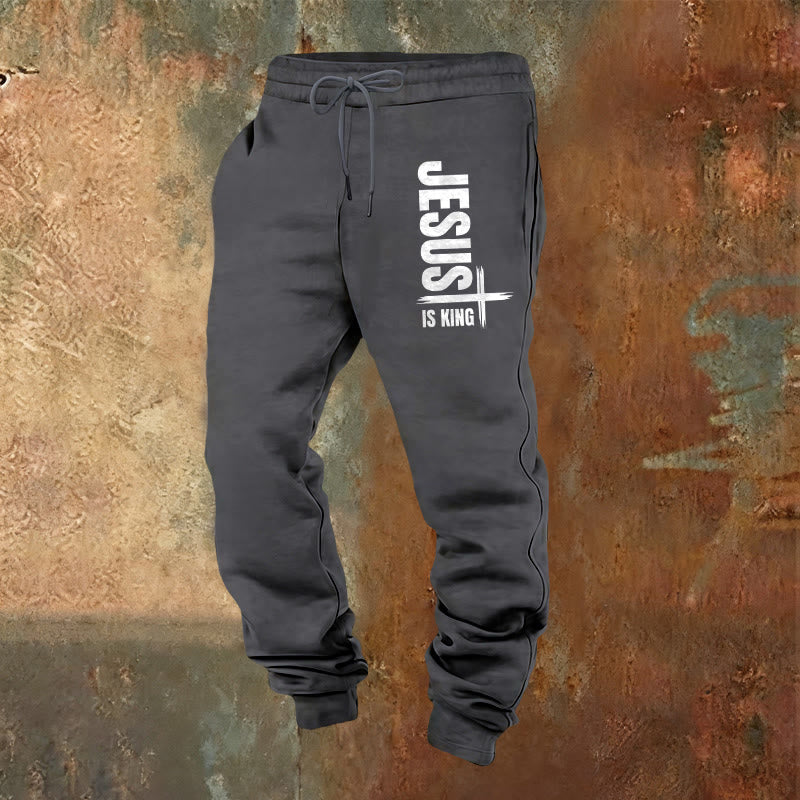 Pantalon de survêtement Christianartworkshop « Jésus est roi » : À porter au quotidien avec une foi royale - Gris chaud - 2XL - image 12