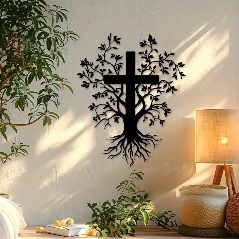 Christianartworkshop Décoration murale en métal « Croix et arbre pour la vie spirituelle », rappel quotidien de la foi - image 2