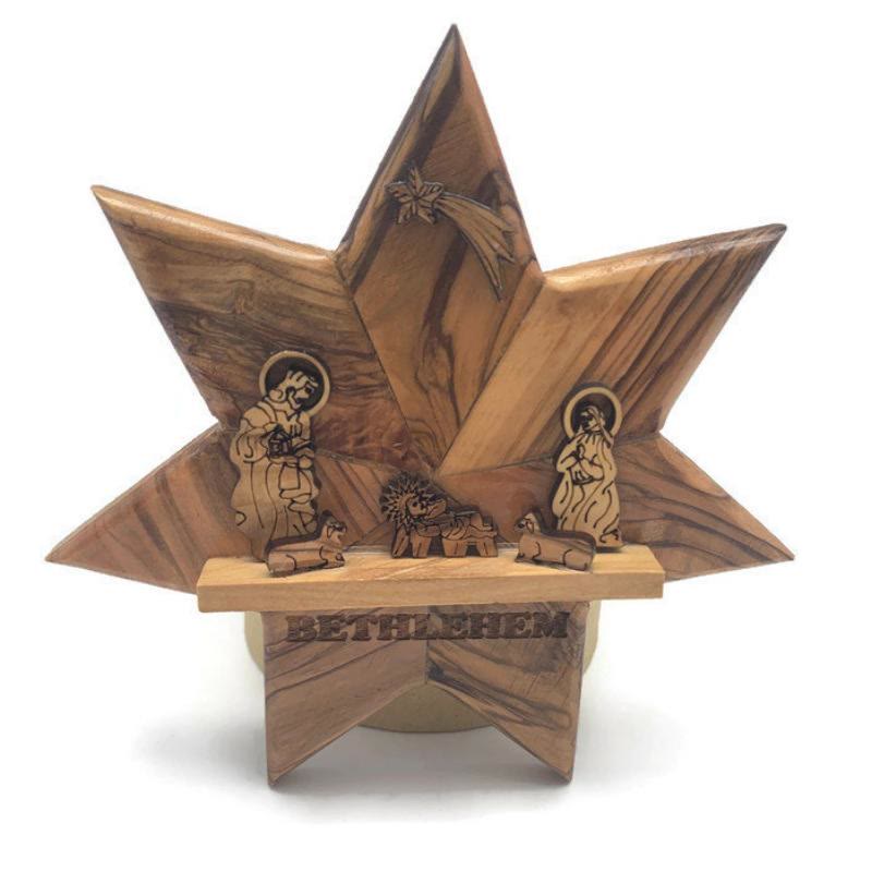 Christianartworkshop Crèche en forme d'étoile de Bethléem : Décoration en bois inspirée du récit sacré des fêtes - image 3