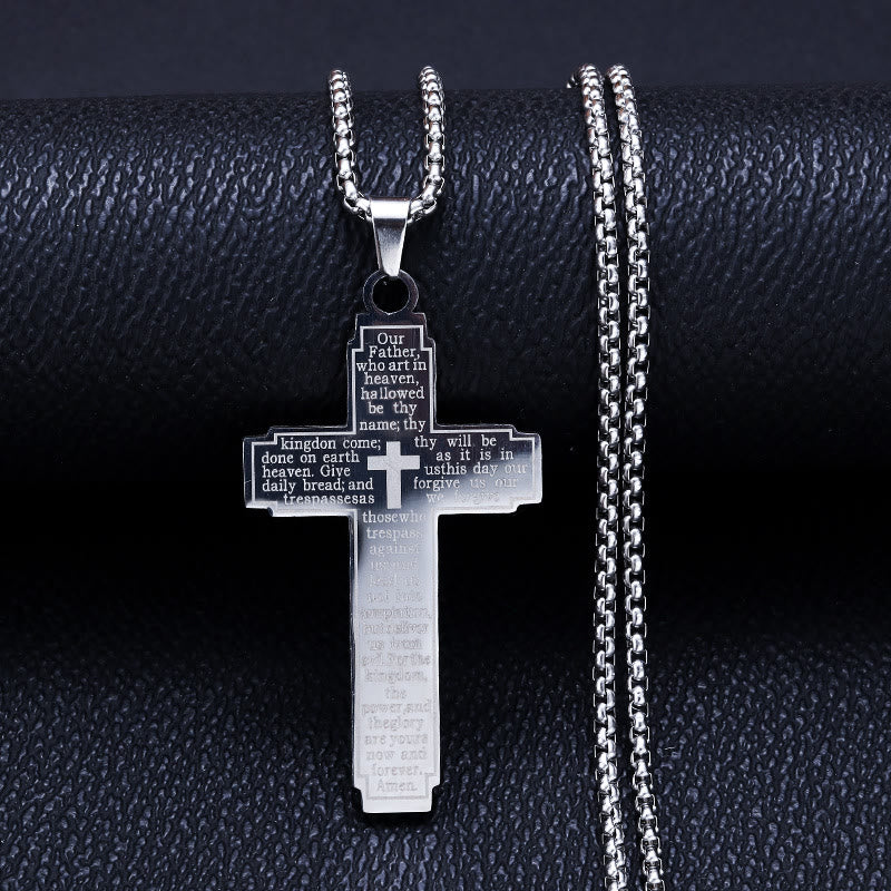 Christianartworkshop Collier pendentif croix avec verset biblique et dévotion fidèle - Argent - image 0