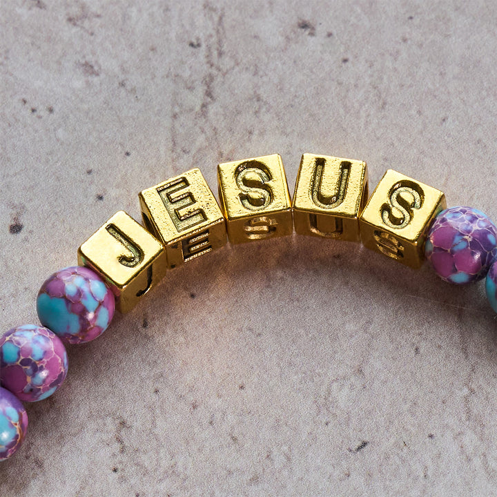 Christianartworkshop Chapelet personnalisé Royal Faith en pierre de l'empereur violet avec lettre JÉSUS personnalisée - image 8