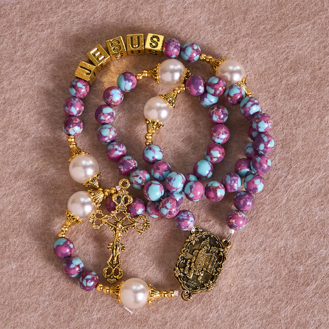 Christianartworkshop Chapelet personnalisé Royal Faith en pierre de l'empereur violet avec lettre JÉSUS personnalisée - image 7