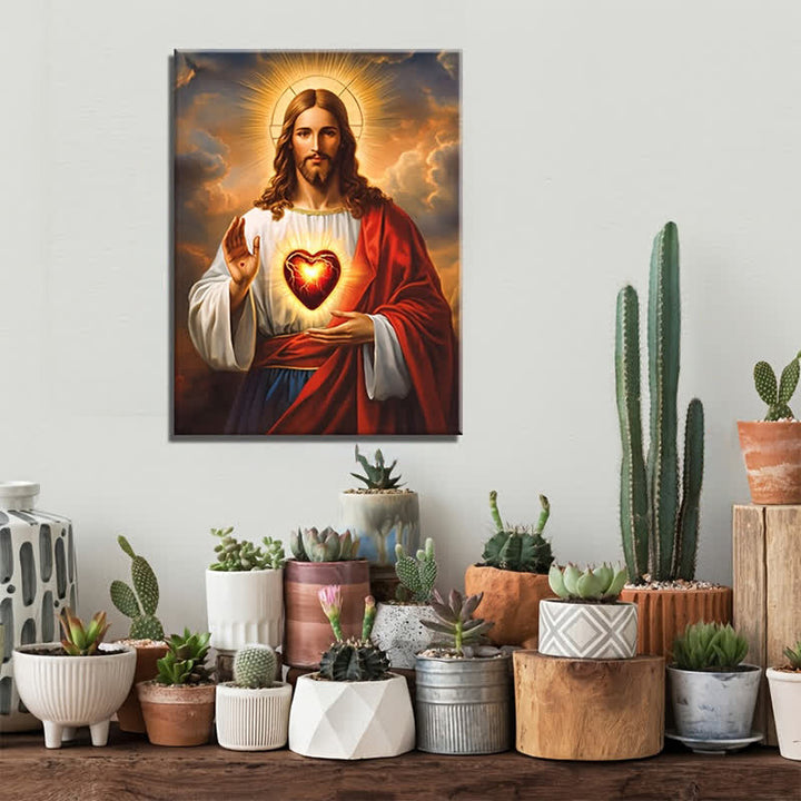 Christianartworkshop Reproductions d'art du Sacré-Cœur de Jésus : Un cadeau inspiré par la foi pour les croyants fervents - Tableau sur toile encadré - 11,81 po × 15,75 po × 0,71 po / 30 × 40 × 1,8 cm - image 0