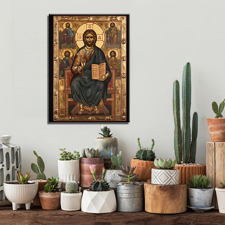 Christianartworkshop Reproductions d'art du Christ en majesté : Créateur d'une ambiance sacrée pour la vie spirituelle - Tableau sur toile encadré - 11,81 po × 15,75 po × 0,71 po / 30 × 40 × 1,8 cm - image 0