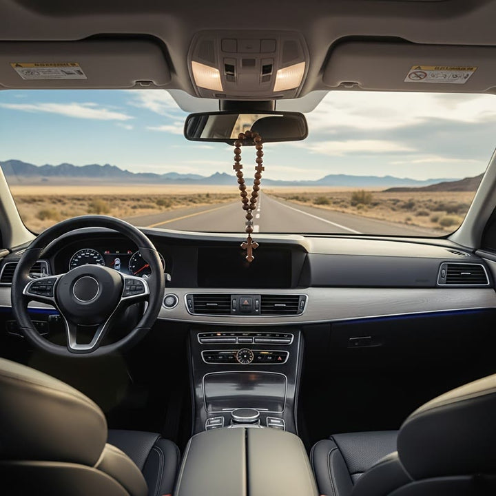 Christianartworkshop Croix en bois pour voiture « Voyage fidèle » : Conduisez en toute paix. - image 2