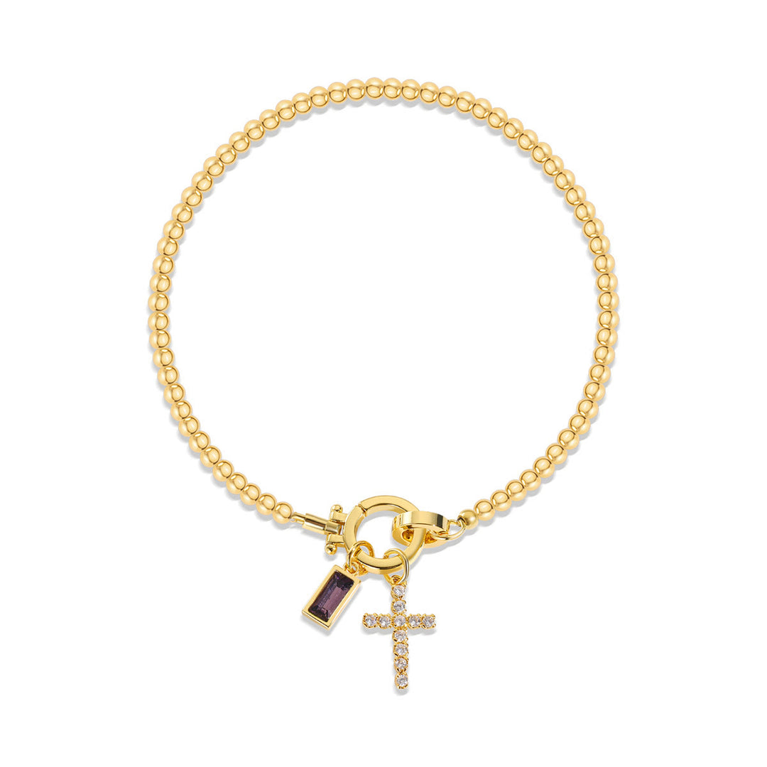 Bracelet croix 12 pierres de naissance Christianartworkshop : Identité fondée sur la foi et dévotion intemporelle - Février - image 1