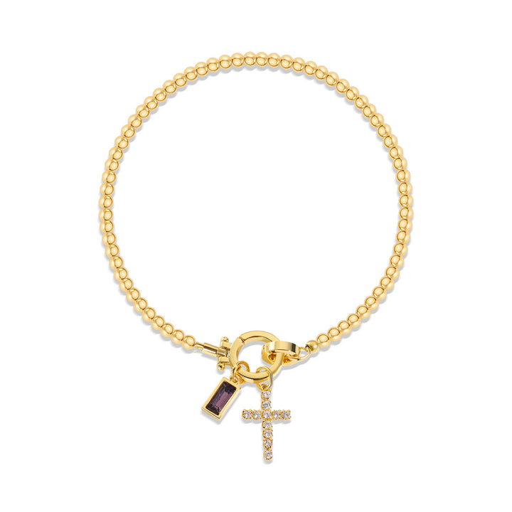 Bracelet croix 12 pierres de naissance Christianartworkshop : Identité fondée sur la foi et dévotion intemporelle - Février - image 1