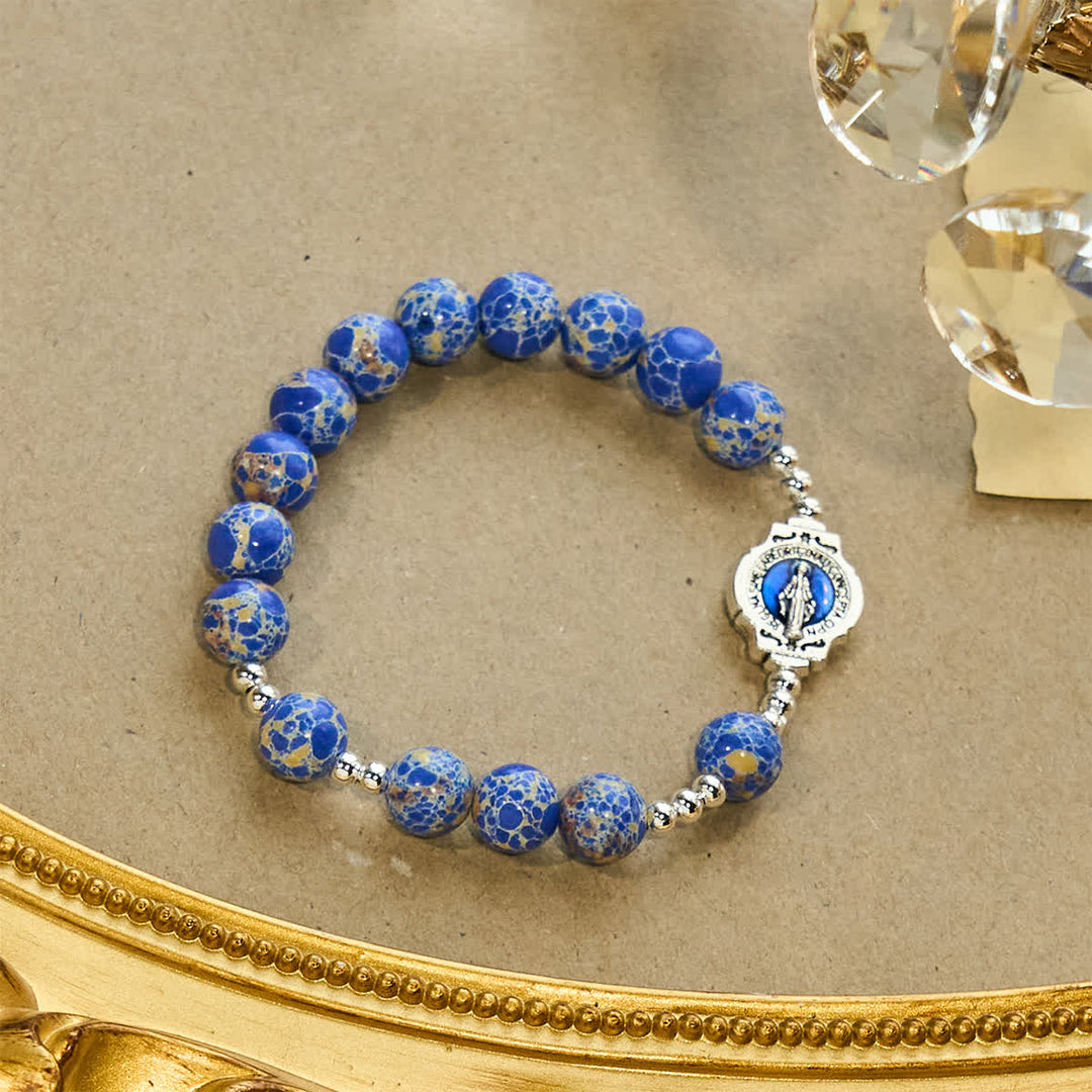 Christianartworkshop Bracelet marial en pierre impériale bleue : un symbole de prière et de paix - image 6