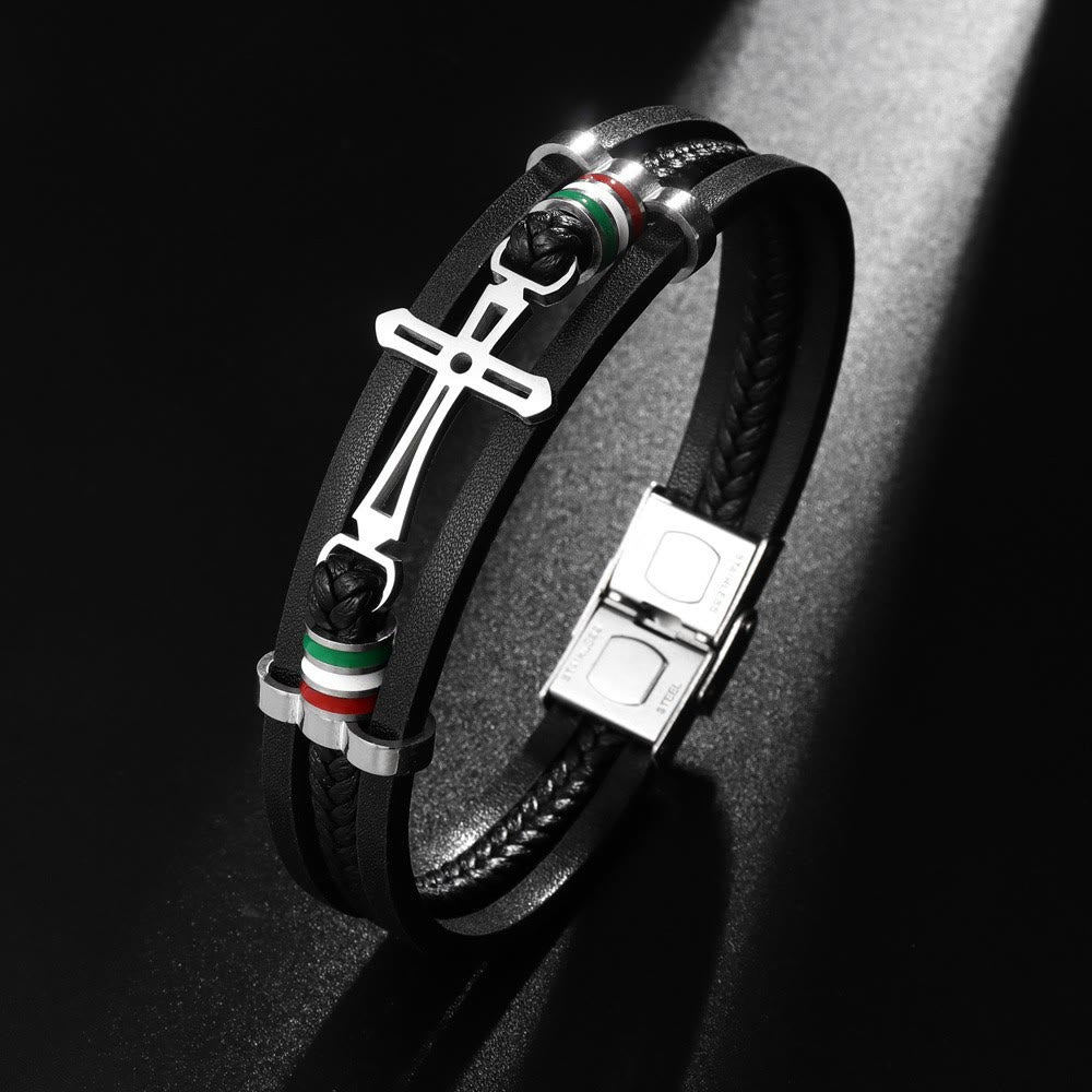 Bracelet en cuir avec croix Christianartworkshop : Foi inébranlable et dévotion élégante au quotidien - Tour de poignet : 8,27''/21 cm - image 0