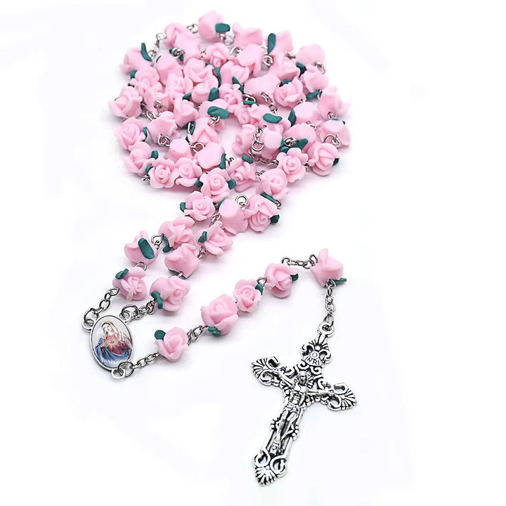 Christianartworkshop Chapelet de roses en argile douce : Dévotion florale et lien spirituel artisanal - Rose - image 8